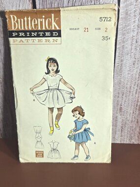 Butterick 5712 Vintage Girls Dress Pattern – Size 2, 1950s Scalloped Neckline